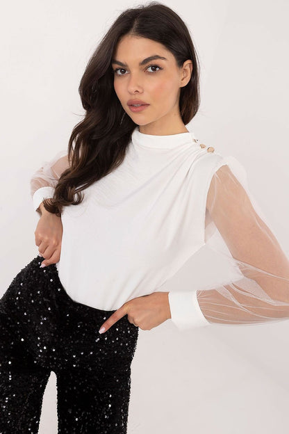 Blouse with Mesh Puffy Sleeves