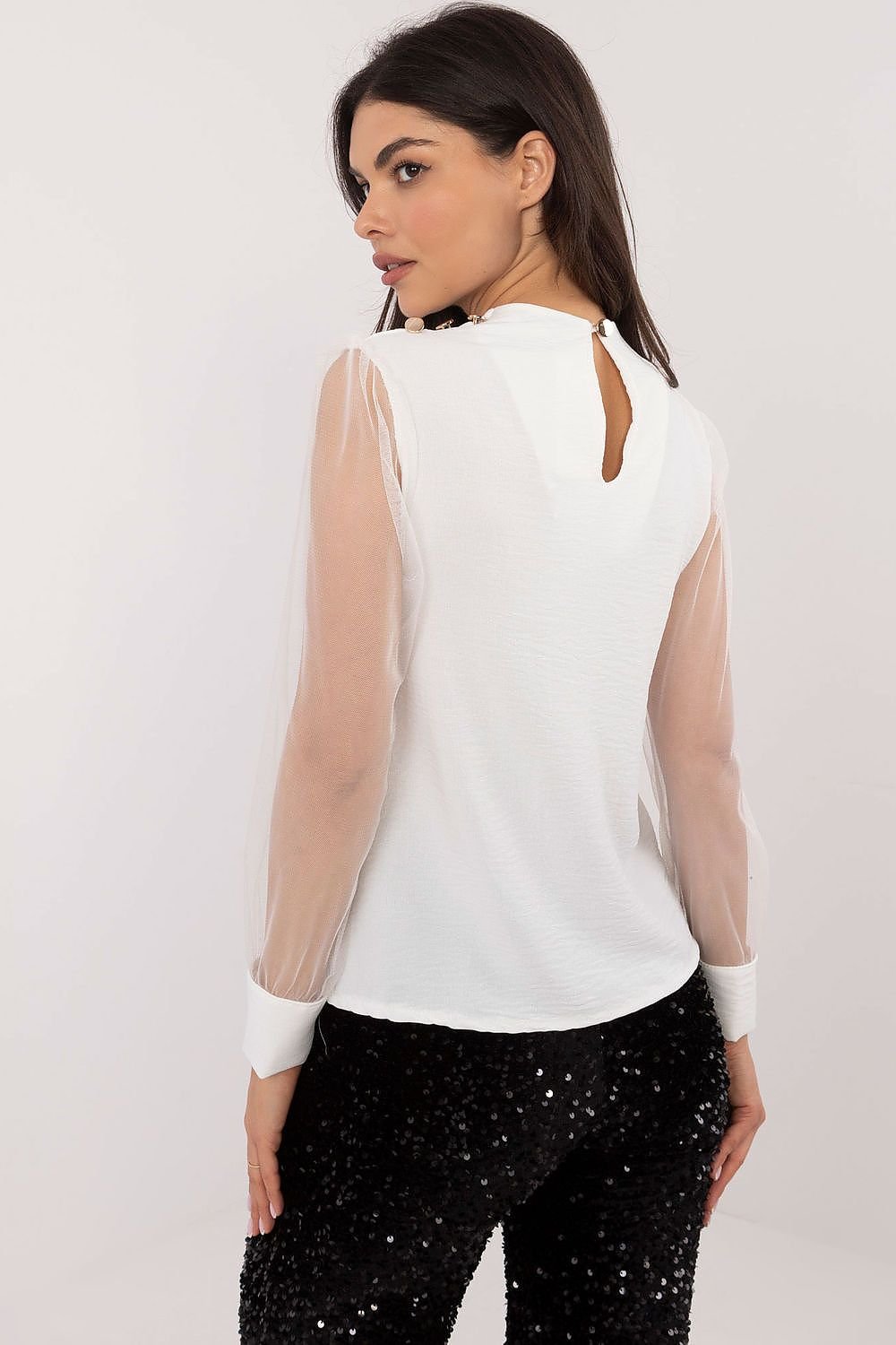 Blouse with Mesh Puffy Sleeves