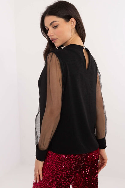 Blouse with Mesh Puffy Sleeves