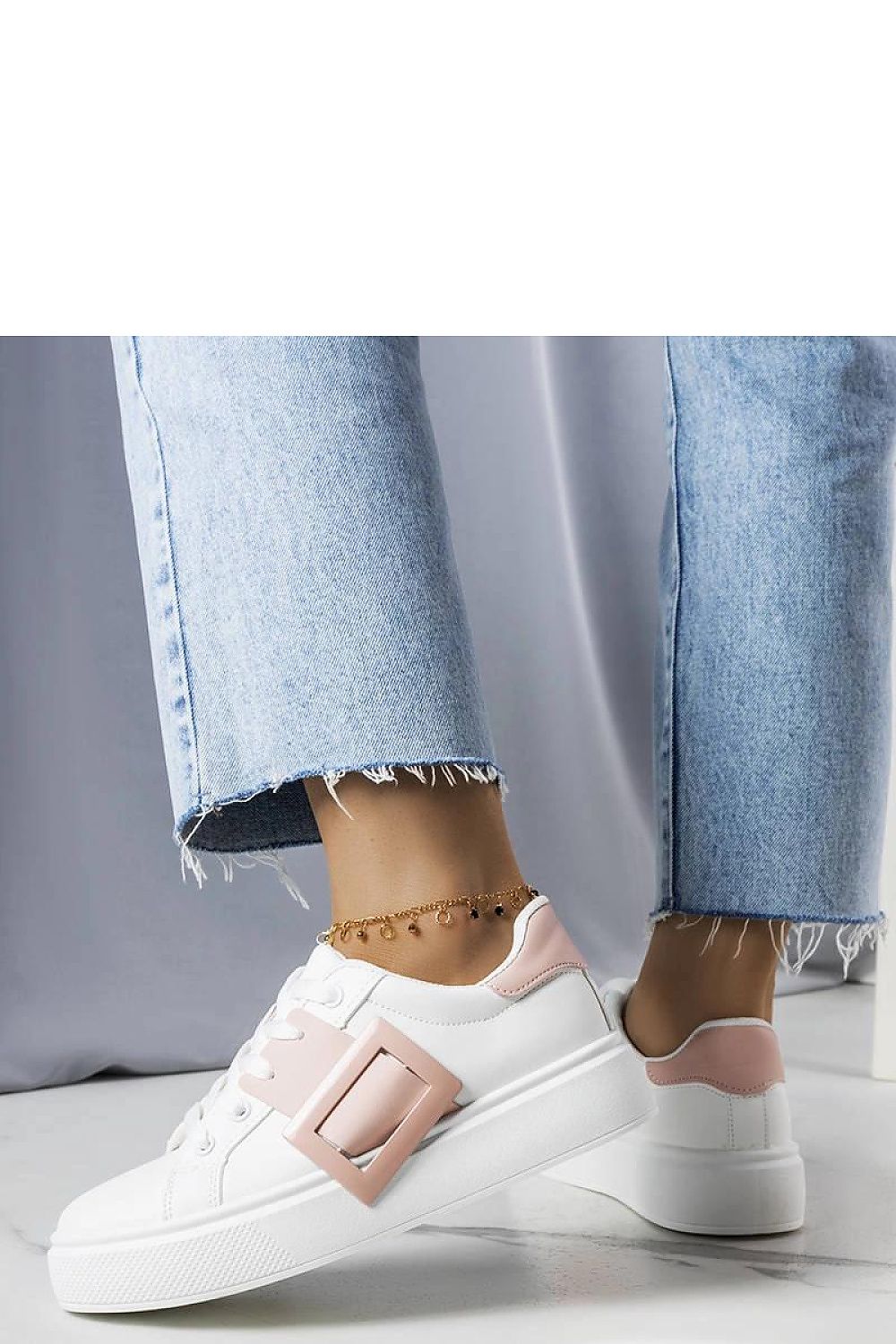 Toni White Sneakers with Pink Buckle – Stylish & Comfortable white / 36 MAHYSTYLE