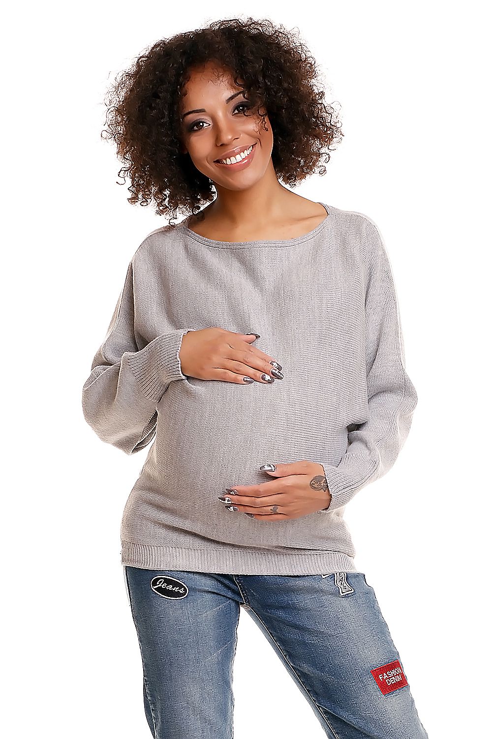 Flirty Oversized Maternity Sweater by PeeKaBoo grey / one-size-fits-all MAHYSTYLE