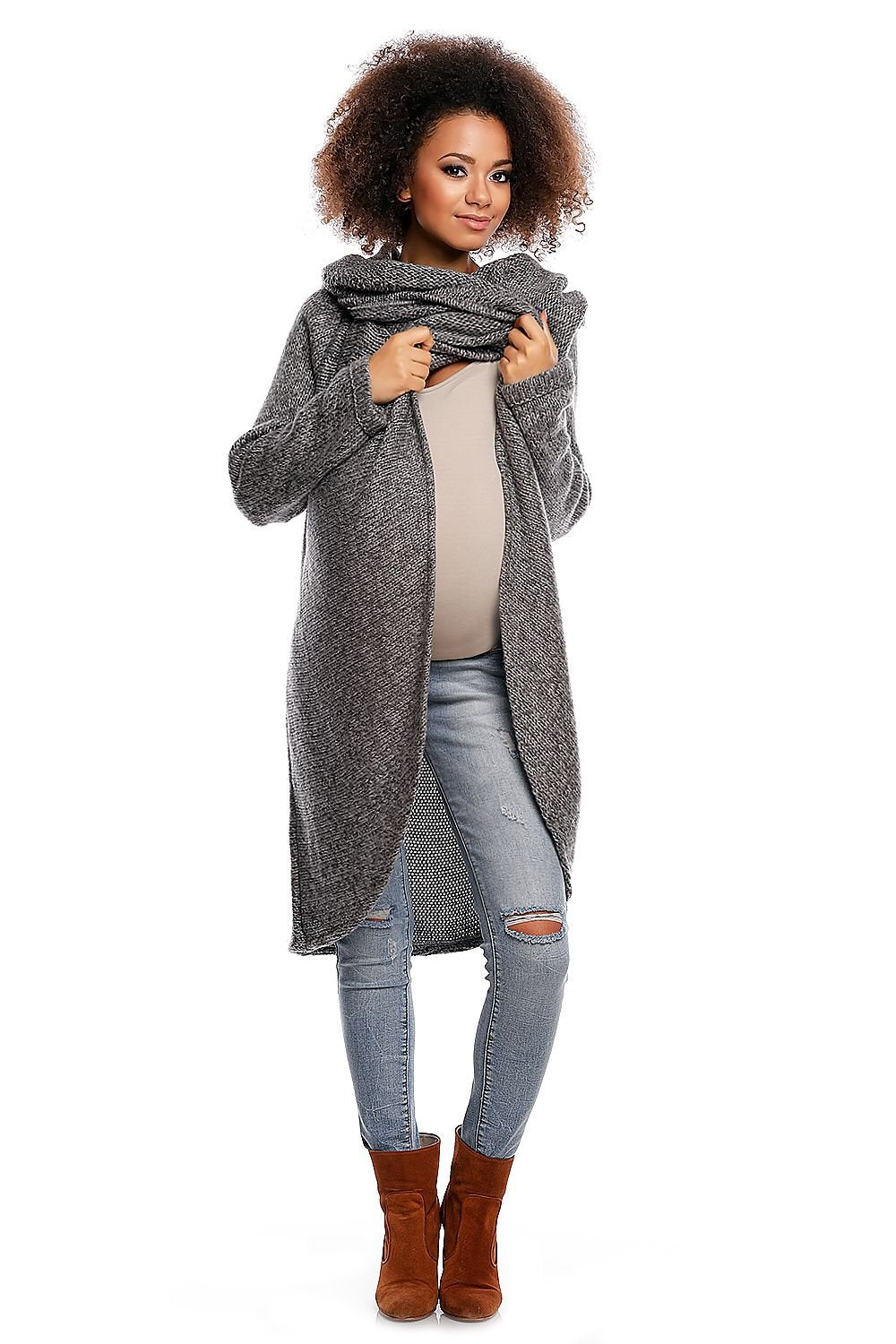 Cozy Asymmetrical Maternity jumper - PeeKaBoo grey / one-size-fits-all MAHYSTYLE