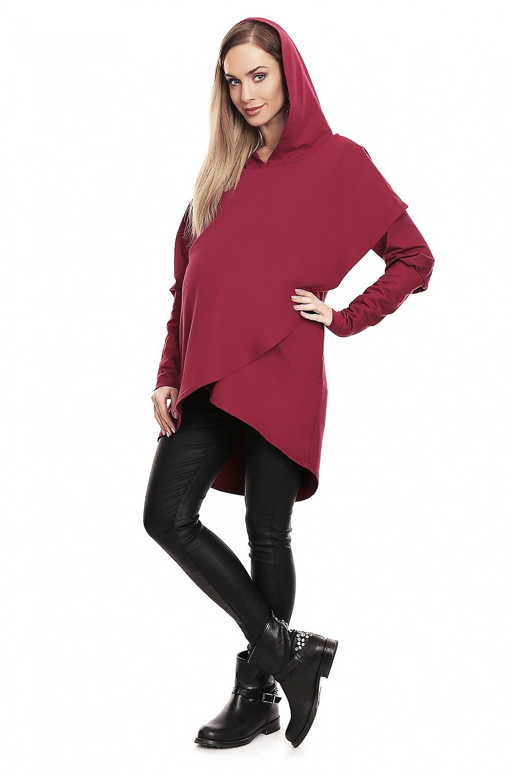 Cozy Layered Maternity Hoodie by PeeKaBoo red / S/M MAHYSTYLE