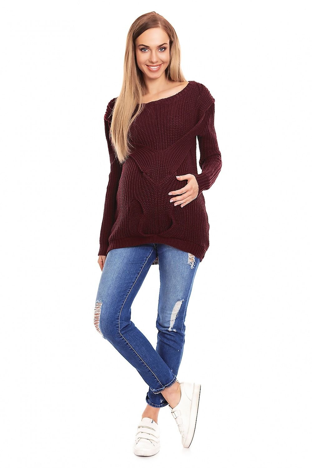 Braided Elegance Maternity Sweater by PeeKaBoo red / one-size-fits-all MAHYSTYLE