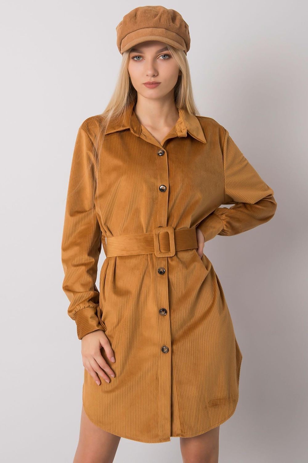 Camel Button-Down Dress by Italy Moda