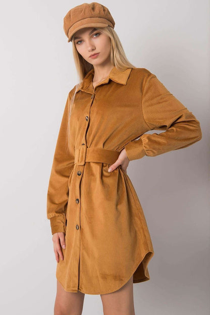 Camel Button-Down Dress by Italy Moda