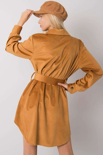 Camel Button-Down Dress by Italy Moda