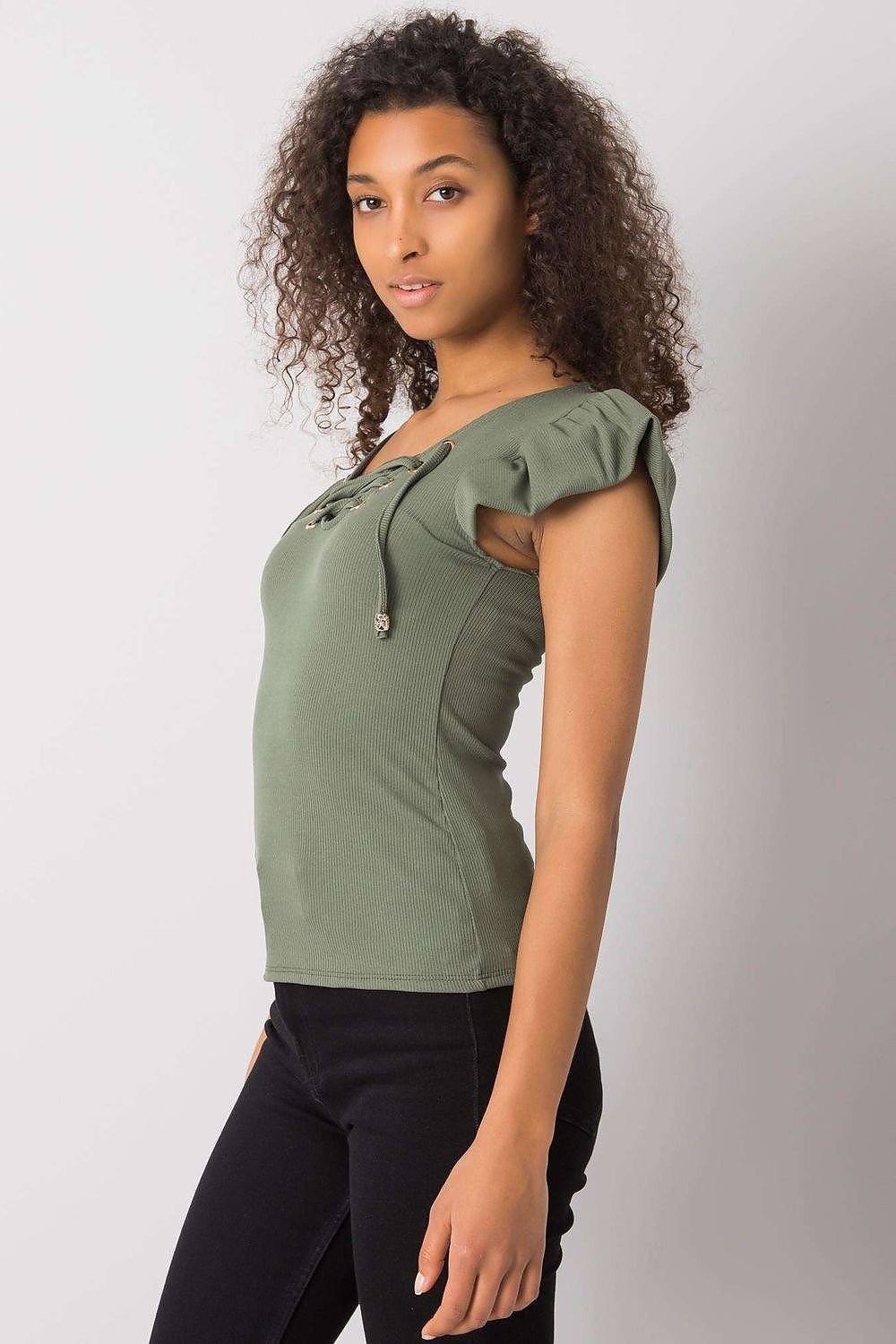 Short-Sleeve Ribbed Blouse