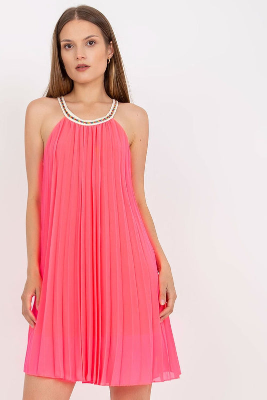 Strapless Pleated Summer Dress by Italy Moda pink / one-size-fits-all MAHYSTYLE