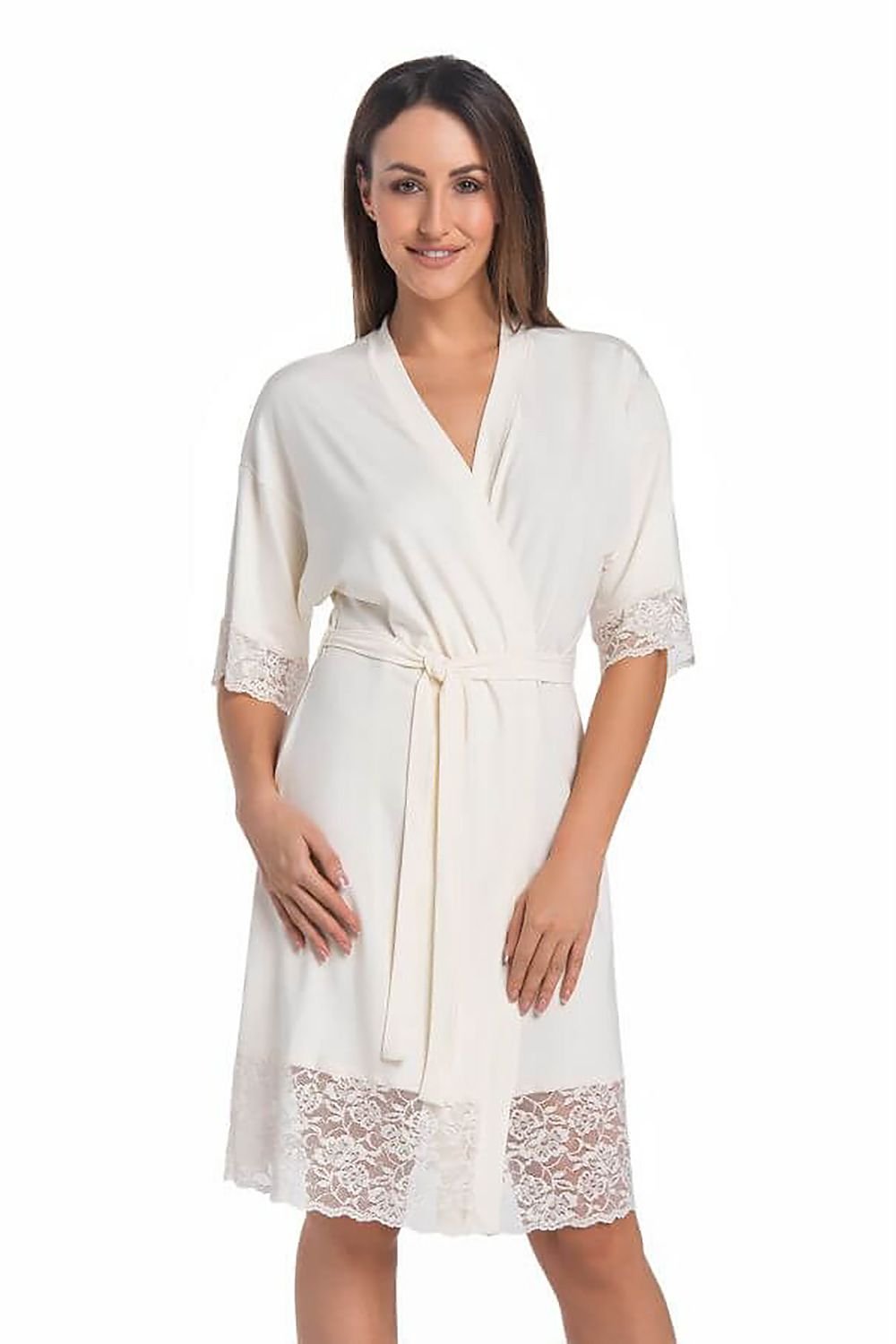 Ecru Lace Elegance Bathrobe - Teyli