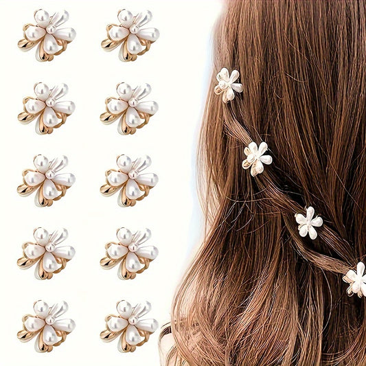 15pcs Mini Pearl Flower Hair Claw Clips – Elegant Hair Accessories