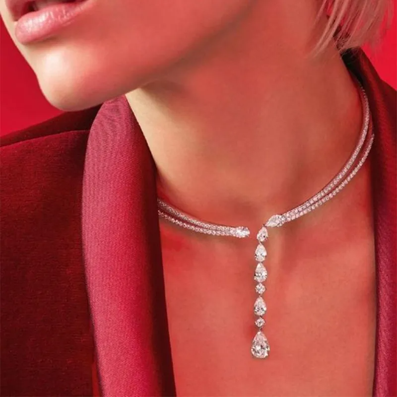 Multi-Layer Drop-Shaped Rhinestone Pendant Necklace