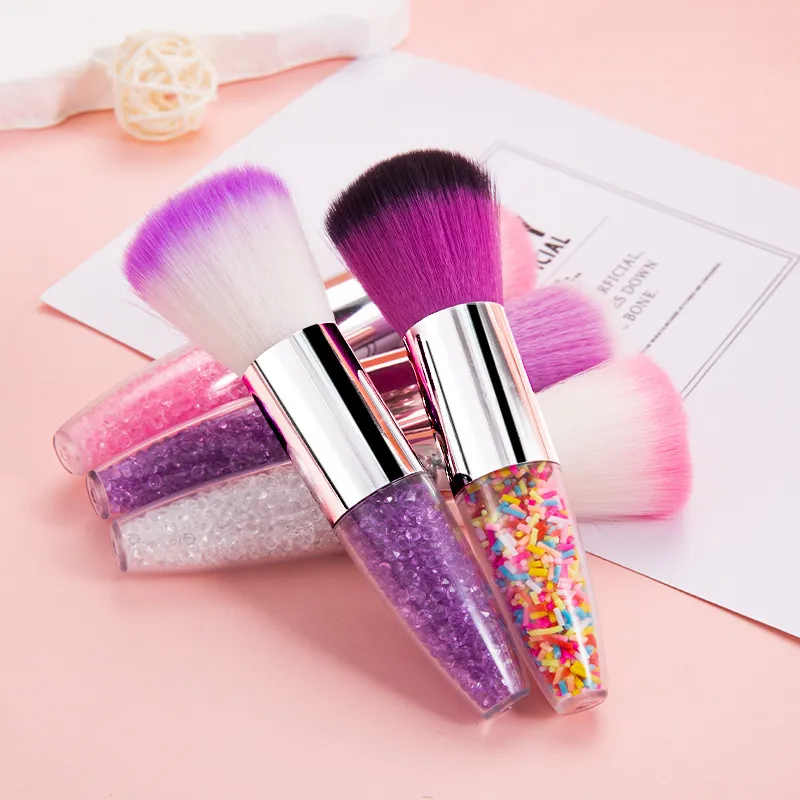 3-Piece Nail Dust & Loose Powder Brush Set – Transparent Diamond Handle