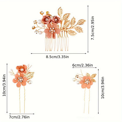 5pcs Elegant Bridal Hairpins – Floral & Pearl Wedding Accessories