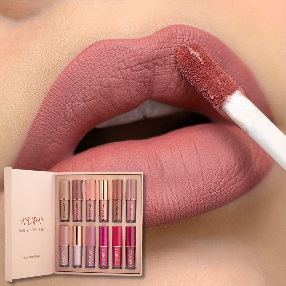 12-Piece Velvet Lip Gloss Set – Matte, Waterproof & Long-Lasting | Valentine’s Day Edition