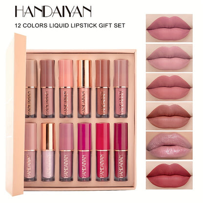 12-Piece Velvet Lip Gloss Set – Matte, Waterproof & Long-Lasting | Valentine’s Day Edition